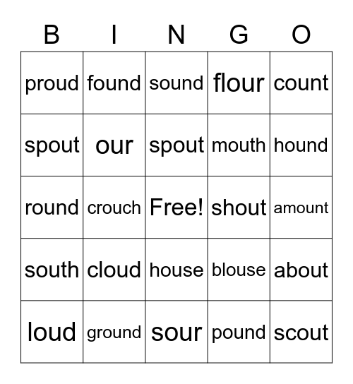 /ou/ words Bingo Card