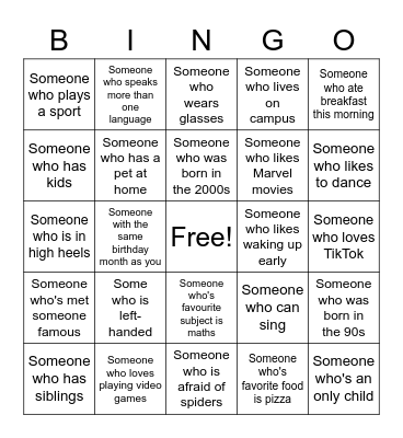 Human Bingo Card