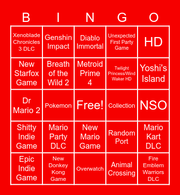 Nintendo Direct Bingo 9/13 Bingo Card