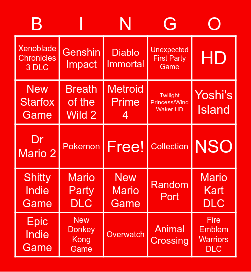 Nintendo Direct Bingo 9/13 Bingo Card