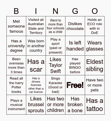 WQP Branch Bingo Card
