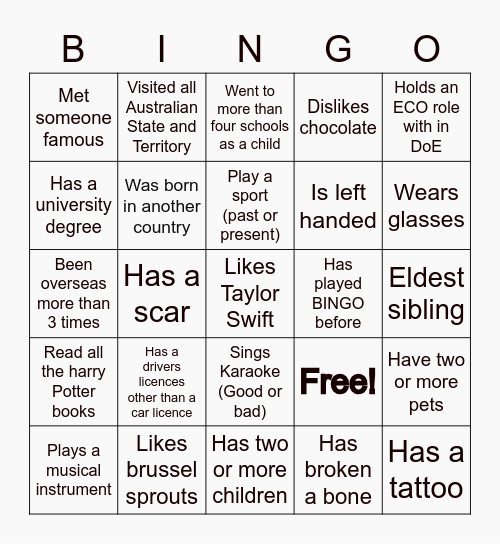 WQP Branch Bingo Card