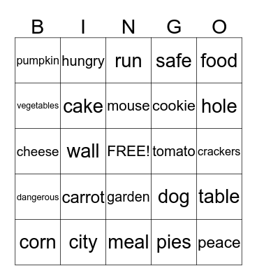 The City Mouse and the Country Mouse Bingo Card