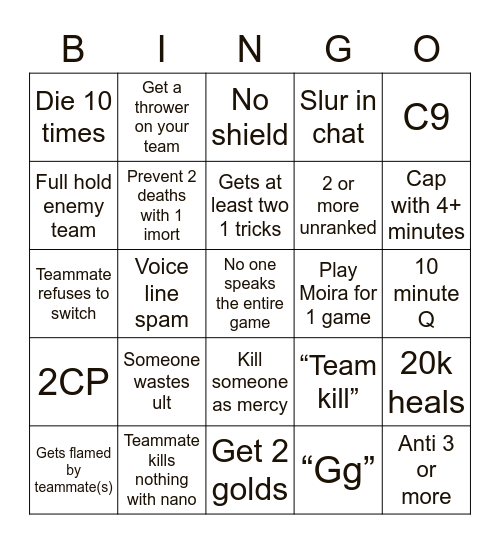 Overwatch GM bingo Card