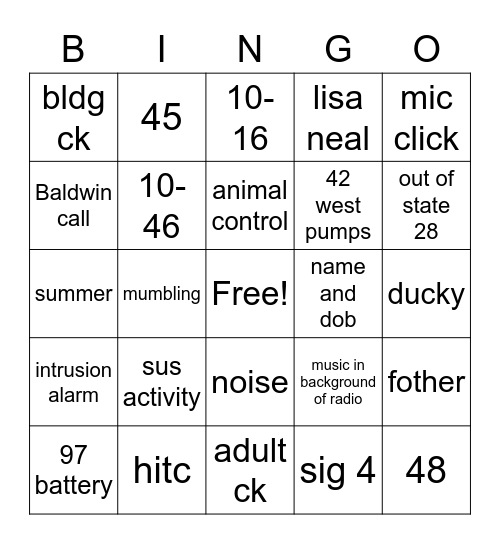 Dispatch Bingo Card