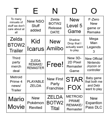 Nintendo Direct Bingo Card