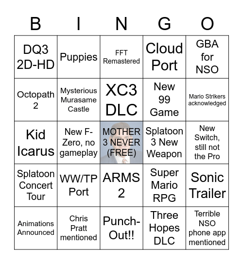 Nintendo Direct 9/13/22 Bingo Card