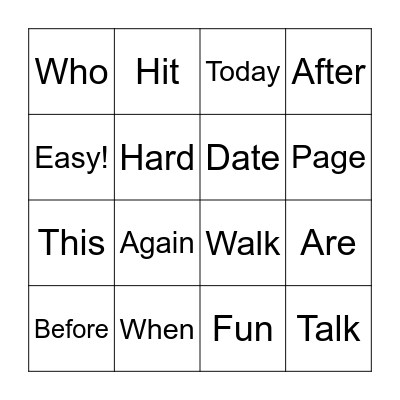 Words 1 Bingo Card