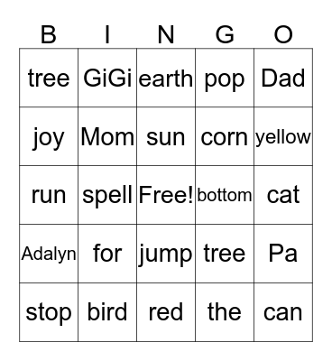 Ella and Adalyn's Bingo Game Bingo Card