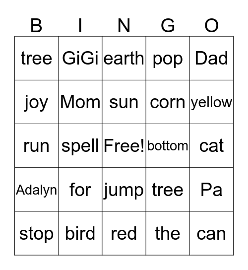 Ella and Adalyn's Bingo Game Bingo Card