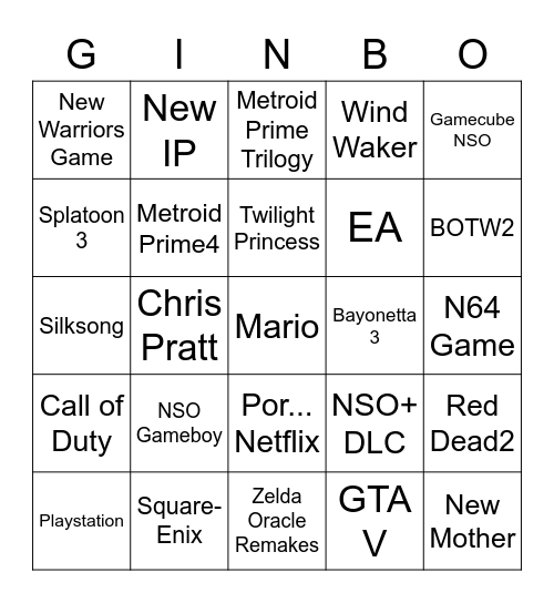 Nintendo Direct 9.13.2022 Bingo Card