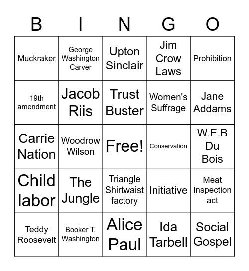 Progressive Bingo Card