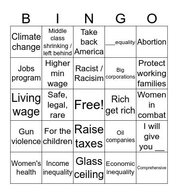 democrat Bingo Card