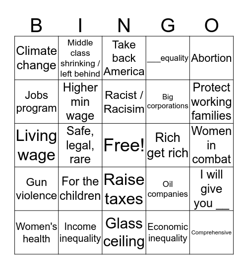 democrat Bingo Card