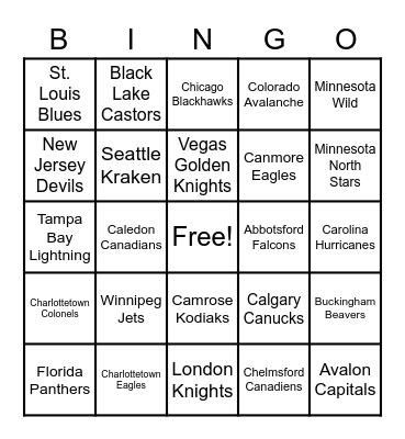 44 - Hockey Teams Bingo Card