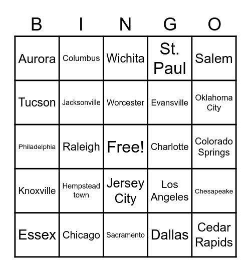 18 - 2nd Cities Bingo Card