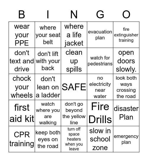 SAFETY BINGO Card