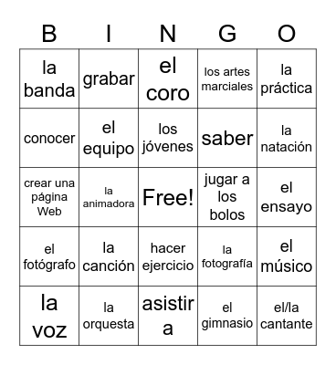 1B Vocabulary Bingo Card