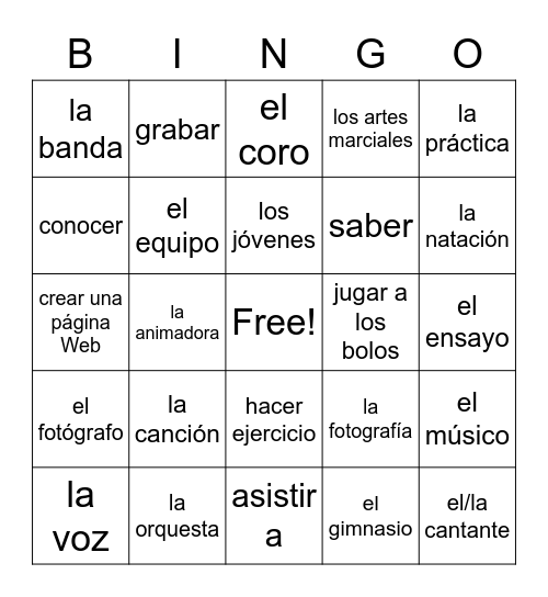 1B Vocabulary Bingo Card