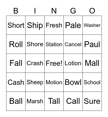 Speech Bingo Card