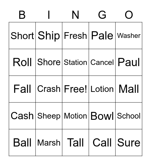 Speech Bingo Card