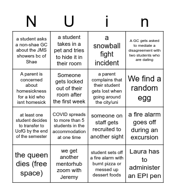 NUin-go Bingo Card