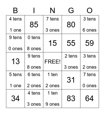 Place Value Bingo Card