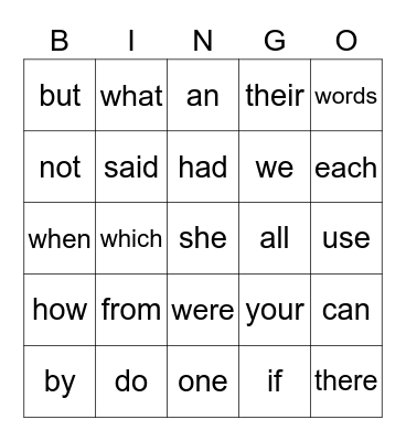 Sight Words 26-50 Bingo Card