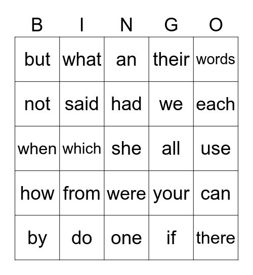 Sight Words 26-50 Bingo Card