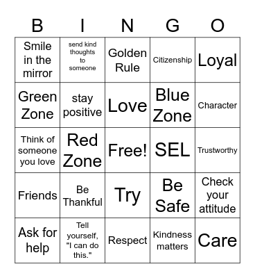 Social Emotional Learning (SEL) Bingo Card