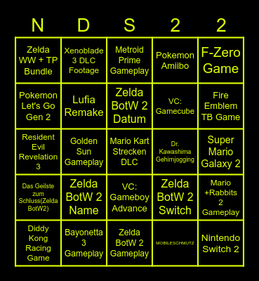 Nintendo Direct September 22 Bingo Card