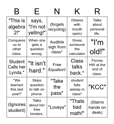 * MEANS CAN'T BE YOU Bingo Card