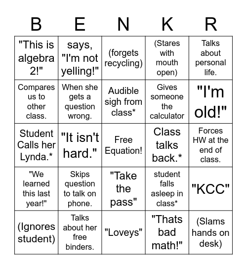 * MEANS CAN'T BE YOU Bingo Card