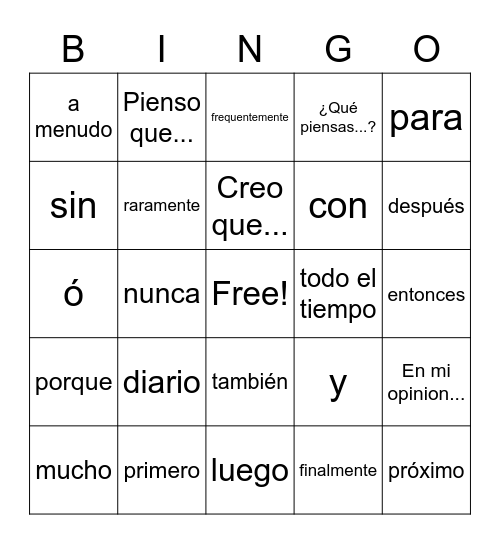 Frequency and Connecting words Bingo Card