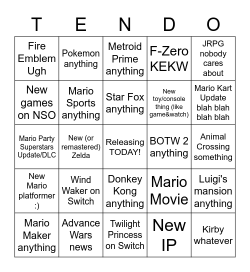 NIN Bingo Card