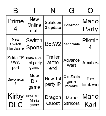 September 13 Nintendo Direct Bingo Card