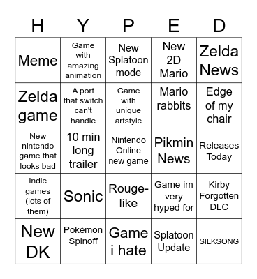 Nintendo direct Bingo board Bingo Card