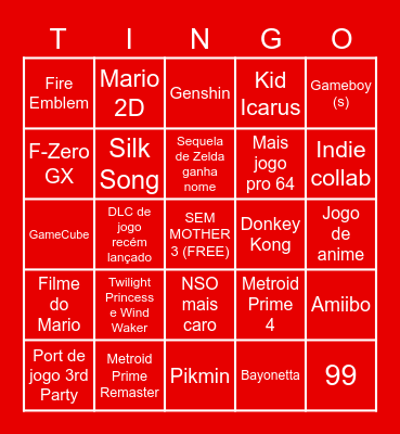 Nintendo Direct Bingo Card