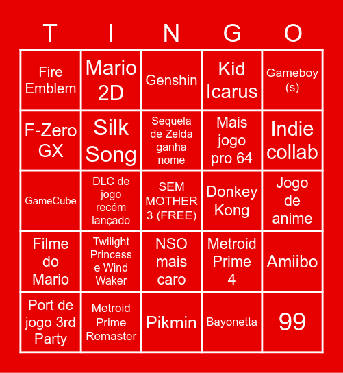 Nintendo Direct Bingo Card