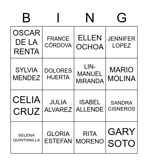 Hispanos famosos Bingo Card
