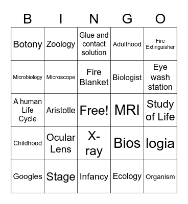 Intro To Bio and Lab Safety Bingo Card