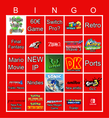 Nintendo Direct Bingo Card