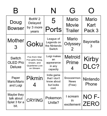 Nintendo Bingus Bingo Card