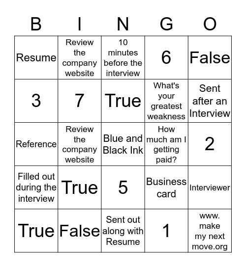 Chapter 2 and 3 Review Bingo Card
