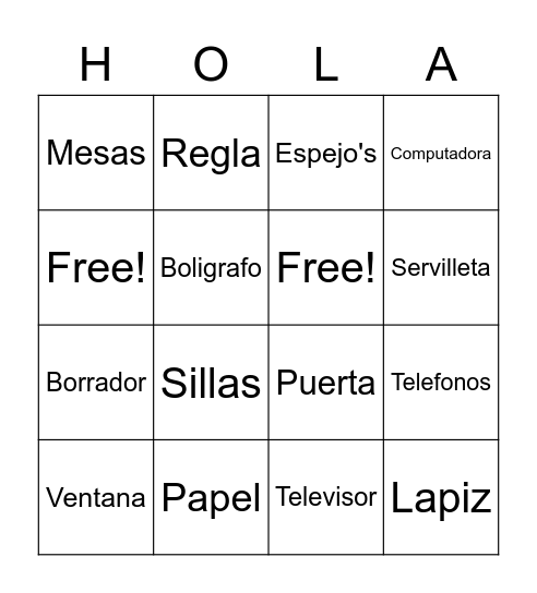 Vocab Spanish Bingo Card