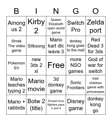 Nintendo Direct 9/11 Bingo Card