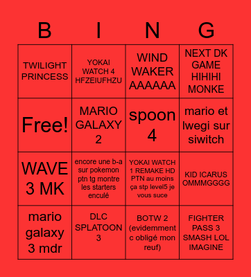 NINTENDO DIRECT Bingo Card