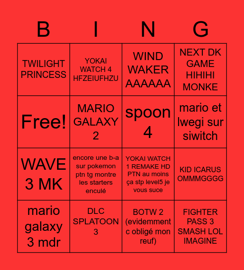 NINTENDO DIRECT Bingo Card