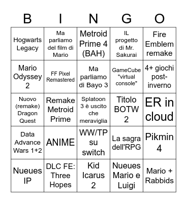 Nintendo Direct 13/09/2022 Bingo Card