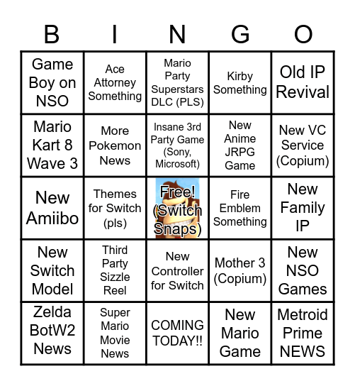 Nintendo Direct Bingo - Sept 13th Bingo Card